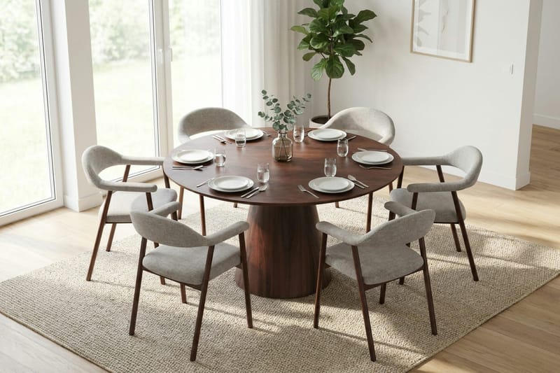Siena Matgrupp runt 130 cm Valnöt med 4 Ronja Matstolar - Valnöt - Products - Möbler - Bord & matgrupp - Matgrupp