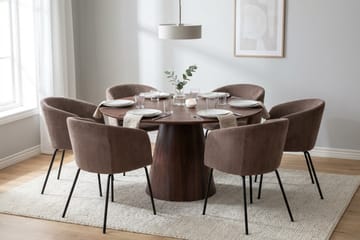 Siena Matgrupp runt 130 cm Valnöt med 6 Berit Matstolar - Valnöt - Products - Möbler - Bord & matgrupp - Matgrupp