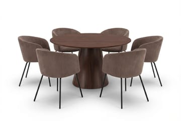 Siena Matgrupp runt 130 cm Valnöt med 6 Berit Matstolar - Valnöt - Products - Möbler - Bord & matgrupp - Matgrupp