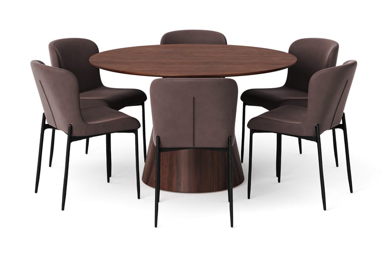 Siena Matgrupp runt 130 cm Valnöt med 6 Elsie Matstolar - Valnöt/Brun - Products - Möbler - Bord & matgrupp - Matgrupp