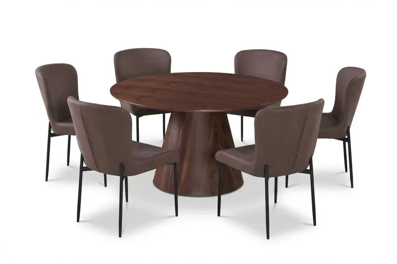 Siena Matgrupp runt 130 cm Valnöt med 6 Elsie Matstolar - Valnöt/Brun - Products - Möbler - Bord & matgrupp - Matgrupp