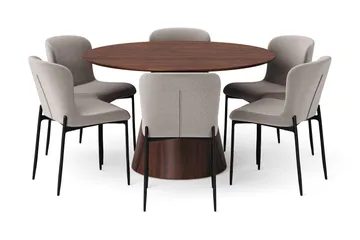 Siena Matgrupp runt 130 cm Valnöt med 6 Elsie Matstolar - Valnöt/Ljusgrå - Products - Möbler - Bord & matgrupp - Matgrupp