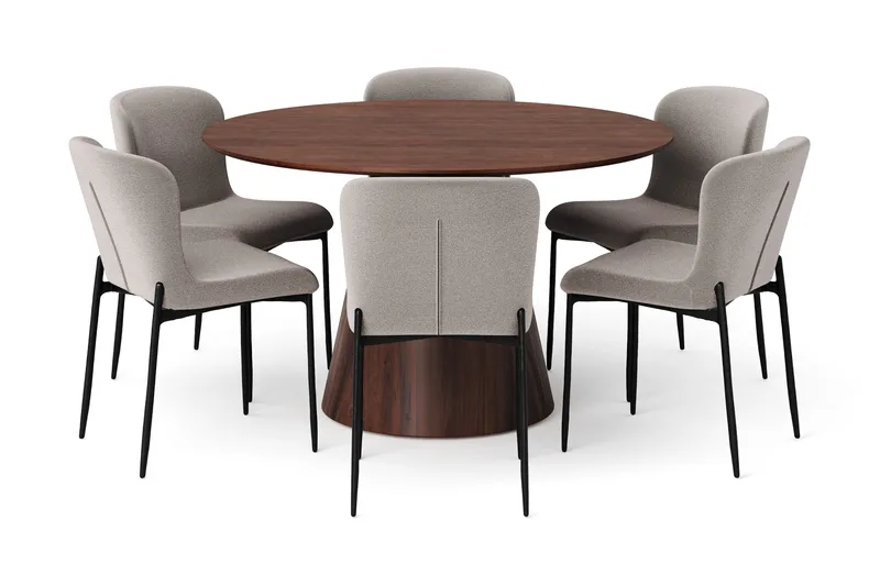 Siena Matgrupp runt 130 cm Valnöt med 6 Elsie Matstolar - Valnöt/Ljusgrå - Products - Möbler - Bord & matgrupp - Matgrupp