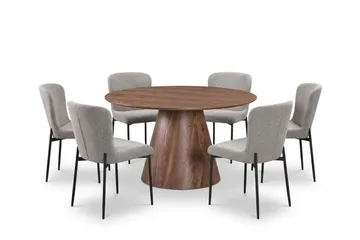 Siena Matgrupp runt 130 cm Valnöt med 6 Elsie Matstolar - Valnöt/Ljusgrå - Products - Möbler - Bord & matgrupp - Matgrupp