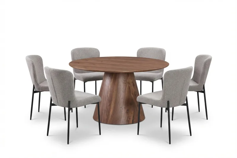 Siena Matgrupp runt 130 cm Valnöt med 6 Elsie Matstolar - Valnöt/Ljusgrå - Products - Möbler - Bord & matgrupp - Matgrupp