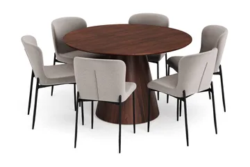 Siena Matgrupp runt 130 cm Valnöt med 6 Elsie Matstolar - Valnöt/Ljusgrå - Products - Möbler - Bord & matgrupp - Matgrupp