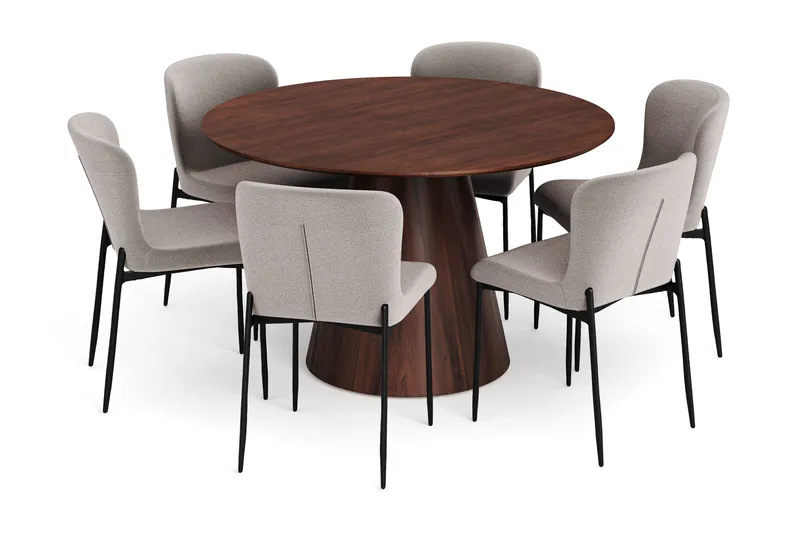 Siena Matgrupp runt 130 cm Valnöt med 6 Elsie Matstolar - Valnöt/Ljusgrå - Products - Möbler - Bord & matgrupp - Matgrupp