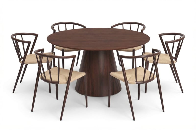 Siena Matgrupp runt 130 cm Valnöt med 6 Winston Matstolar - Valnöt - Products - Möbler - Bord & matgrupp - Matgrupp