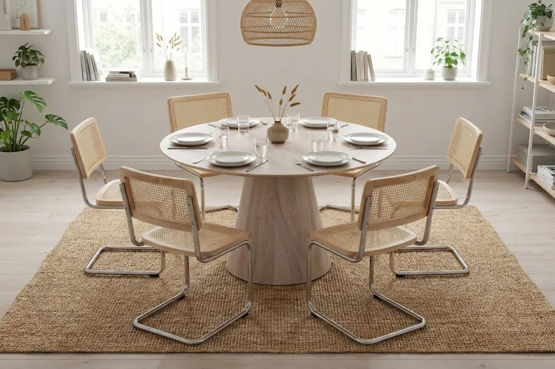 Siena Matgrupp runt 130 cm Vitlaserad med 6 Build Matstolar - Vitlaserad ek - Products - Möbler - Bord & matgrupp - Matgrupp