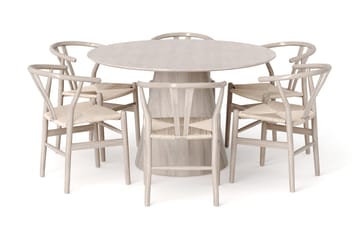 Siena Matgrupp runt 130 cm Vitlaserad med 6 Dastoori Matstolar - Vitlaserad - Products - Möbler - Bord & matgrupp - Matgrupp