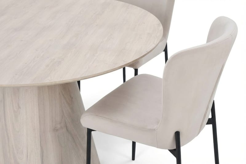 Siena Matgrupp runt 130 cm Vitlaserad med 6 Elsie Matstolar - Vitlaserad/Beige - Products - Möbler - Bord & matgrupp - Matgrupp