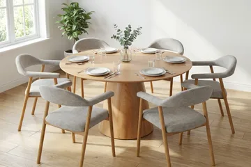 Siena Matgrupp runt 150 cm Ek med 4 Ronja Matstolar - Ek - Products - Möbler - Bord & matgrupp - Matgrupp