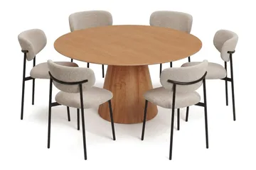 Siena Matgrupp runt 150 cm Ek med 6 Lucy Matstolar - Ek - Products - Möbler - Bord & matgrupp - Matgrupp