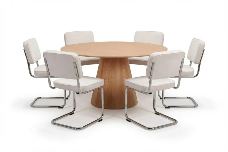 Siena Matgrupp runt 150 cm Ek med 6 Milva Matstolar, Ek