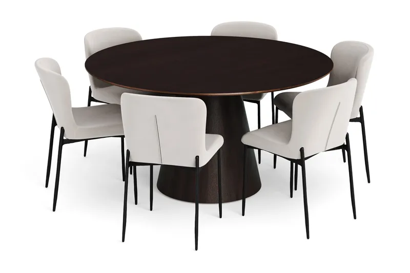 Siena Matgrupp runt 150 cm Rökt Ek med 6 Elsie Matstolar, Rökt ek/Beige