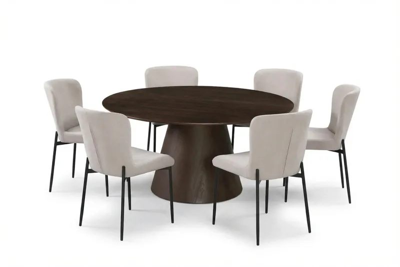 Siena Matgrupp runt 150 cm Rökt Ek med 6 Elsie Matstolar - Rökt ek/Beige - Products - Möbler - Bord & matgrupp - Matgrupp