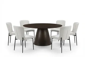 Siena Matgrupp runt 150 cm Rökt Ek med 6 Elsie Matstolar - Rökt ek/Vit - Products - Möbler - Bord & matgrupp - Matgrupp