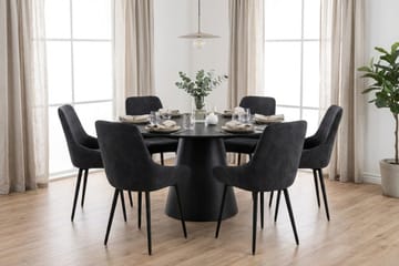 Siena Matgrupp runt 150 cm Svart med 6 Alsarp Matstolar - Svart - Products - Möbler - Bord & matgrupp - Matgrupp