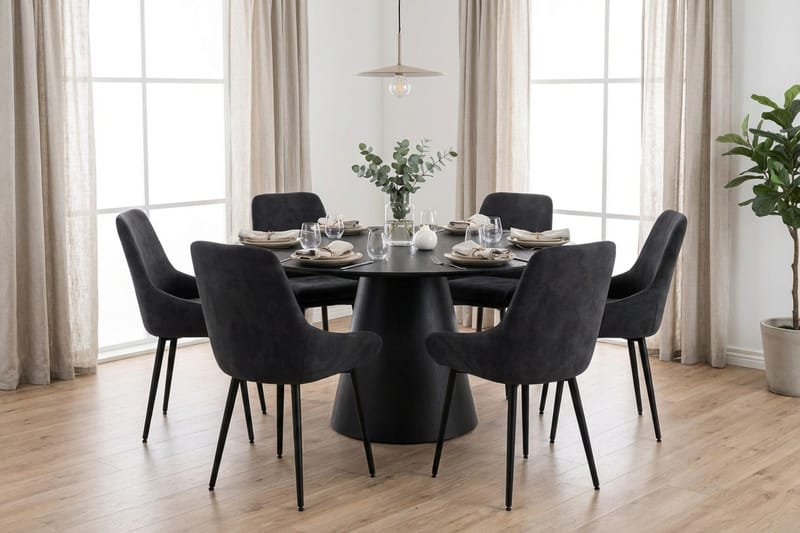 Siena Matgrupp runt 150 cm Svart med 6 Alsarp Matstolar - Svart - Products - Möbler - Bord & matgrupp - Matgrupp