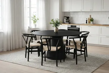 Siena Matgrupp runt 150 cm Svart med 6 Dastoori Matstolar - Svart - Products - Möbler - Bord & matgrupp - Matgrupp
