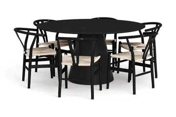 Siena Matgrupp runt 150 cm Svart med 6 Dastoori Matstolar - Svartlaserad ek - Products - Möbler - Bord & matgrupp - Matgrupp