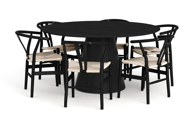 Siena Matgrupp runt 150 cm Svart med 6 Dastoori Matstolar - Svartlaserad ek - Products - Möbler - Bord & matgrupp - Matgrupp