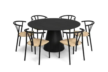 Siena Matgrupp runt 150 cm Svart med 6 Elysia Matstolar - Svartlaserad ek - Products - Möbler - Bord & matgrupp - Matgrupp