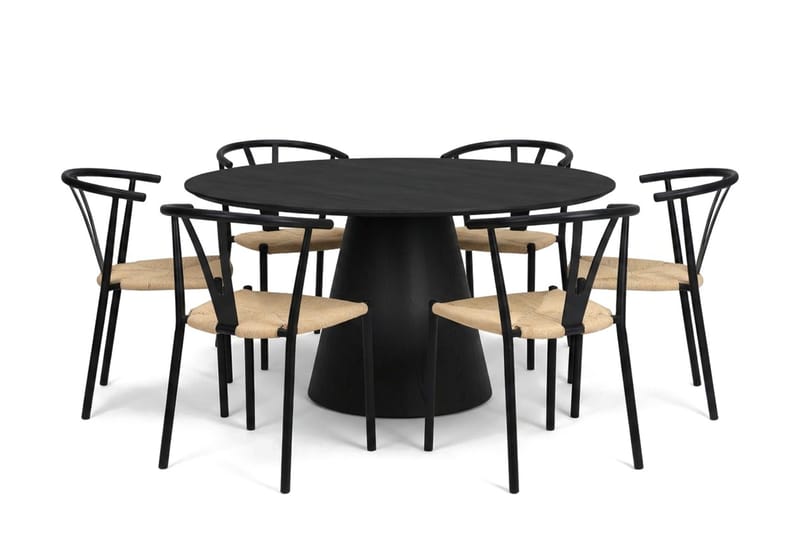 Siena Matgrupp runt 150 cm Svart med 6 Elysia Matstolar - Svartlaserad ek - Products - Möbler - Bord & matgrupp - Matgrupp