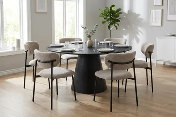 Siena Matgrupp runt 150 cm Svart med 6 Lucy Matstolar - Svart - Products - Möbler - Bord & matgrupp - Matgrupp