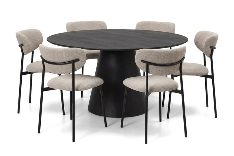 Siena Matgrupp runt 150 cm Svart med 6 Lucy Matstolar - Svart - Products - Möbler - Bord & matgrupp - Matgrupp