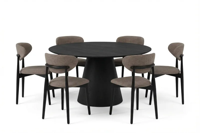 Siena Matgrupp runt 150 cm Svart med 6 Molly Matstolar - Svart - Products - Möbler - Bord & matgrupp - Matgrupp