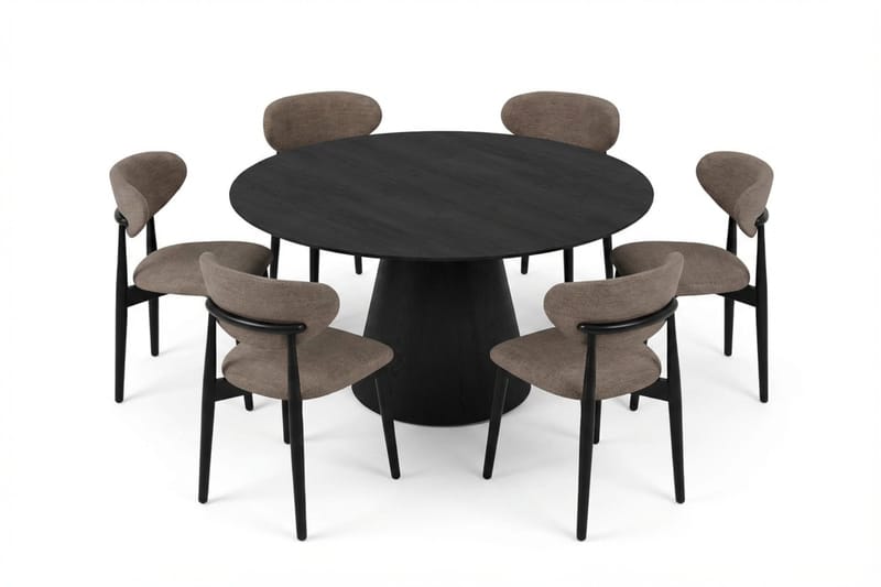 Siena Matgrupp runt 150 cm Svart med 6 Molly Matstolar - Svart - Products - Möbler - Bord & matgrupp - Matgrupp
