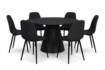 Siena Matgrupp runt 150 cm Svart med 6 Nibe Matstolar - Svartlaserad ek - Products - Möbler - Bord & matgrupp - Matgrupp