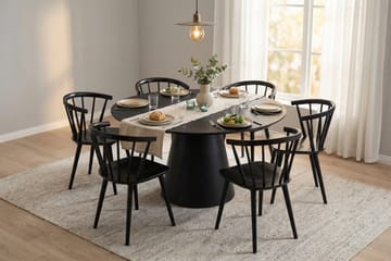 Siena Matgrupp runt 150 cm Svart med 6 Tyrö Matstolar - Svart - Products - Möbler - Bord & matgrupp - Matgrupp
