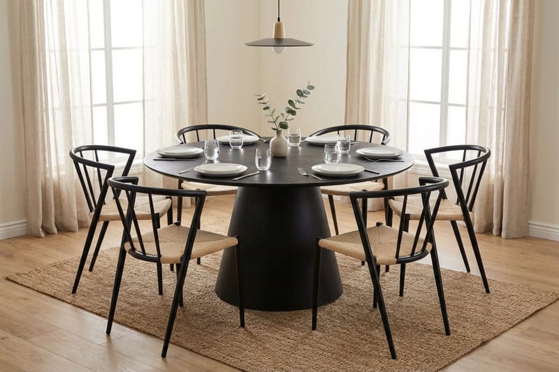 Siena Matgrupp runt 150 cm Svart med 6 Winston Matstolar - Svart - Products - Möbler - Bord & matgrupp - Matgrupp