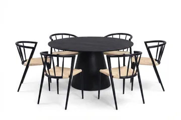 Siena Matgrupp runt 150 cm Svart med 6 Winston Matstolar - Svartlaserad ek - Products - Möbler - Bord & matgrupp - Matgrupp