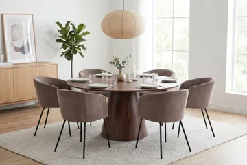 Siena Matgrupp runt 150 cm Valnöt med 6 Berit Matstolar - Valnöt - Products - Möbler - Bord & matgrupp - Matgrupp