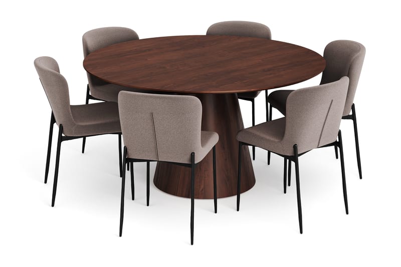 Siena Matgrupp runt 150 cm Valnöt med 6 Elsie Matstolar - Valnöt - Products - Möbler - Bord & matgrupp - Matgrupp