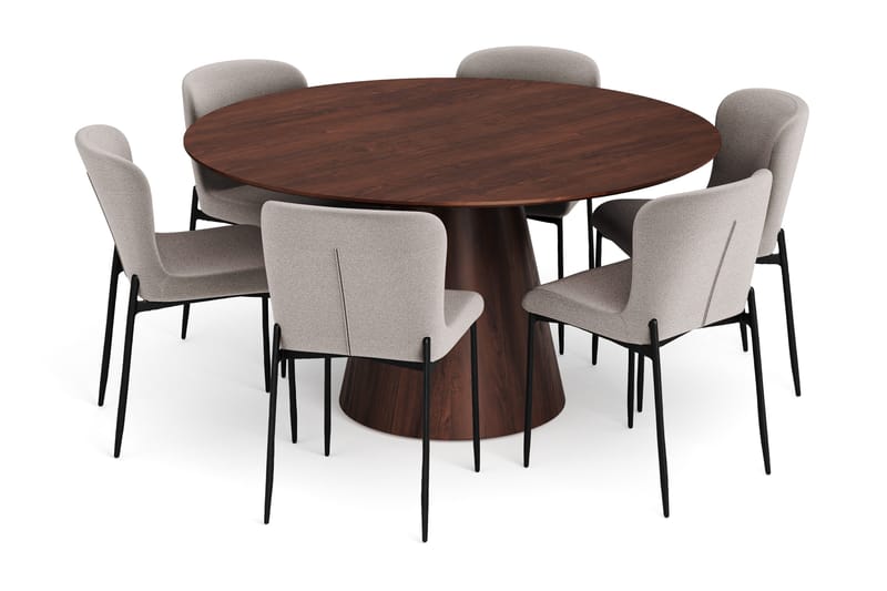 Siena Matgrupp runt 150 cm Valnöt med 6 Elsie Matstolar - Valnöt - Products - Möbler - Bord & matgrupp - Matgrupp