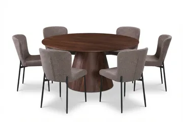 Siena Matgrupp runt 150 cm Valnöt med 6 Elsie Matstolar - Valnöt/Grå - Products - Möbler - Bord & matgrupp - Matgrupp