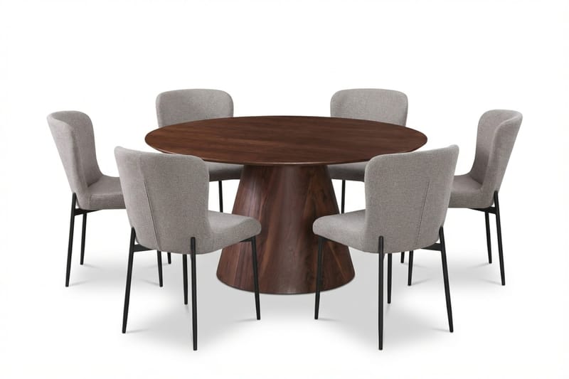 Siena Matgrupp runt 150 cm Valnöt med 6 Elsie Matstolar - Valnöt/Ljusgrå - Products - Möbler - Bord & matgrupp - Matgrupp