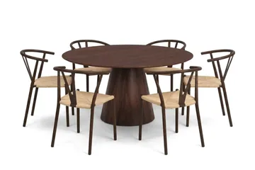Siena Matgrupp runt 150 cm Valnöt med 6 Elysia Matstolar - Valnöt - Products - Möbler - Bord & matgrupp - Matgrupp