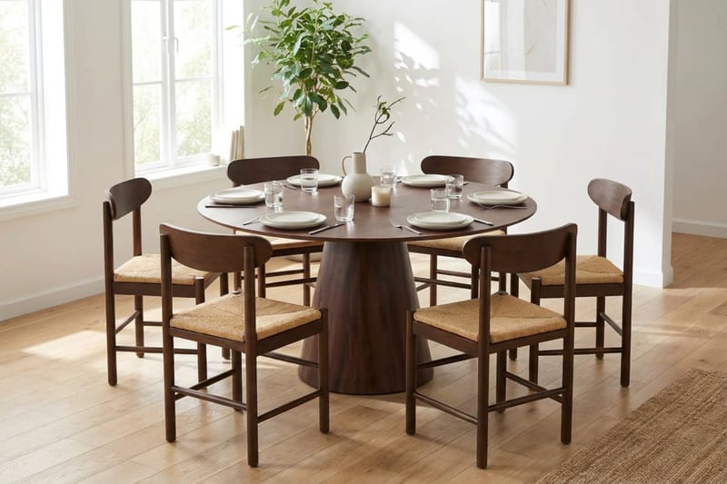 Siena Matgrupp runt 150 cm Valnöt med 6 Malte Matstolar - Valnöt - Products - Möbler - Bord & matgrupp - Matgrupp