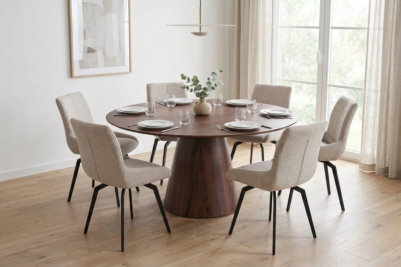 Siena Matgrupp runt 150 cm Valnöt med 6 Mora Matstolar - Valnöt - Products - Möbler - Bord & matgrupp - Matgrupp