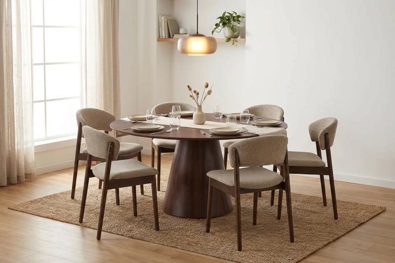 Siena Matgrupp runt 150 cm Valnöt med 6 Nala Matstolar - Valnöt - Products - Möbler - Bord & matgrupp - Matgrupp