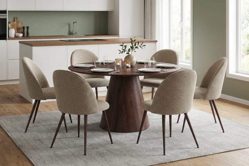 Siena Matgrupp runt 150 cm Valnöt med 6 Nibe Plus Matstolar - Valnöt - Products - Möbler - Bord & matgrupp - Matgrupp