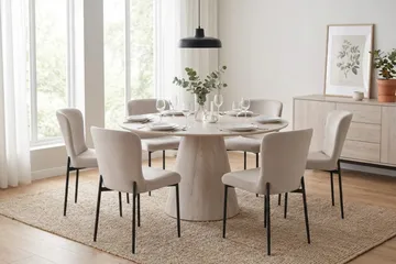 Siena Matgrupp runt 150 cm Vitlaserad med 6 Elsie Matstolar - Vitlaserad ek - Products - Möbler - Bord & matgrupp - Matgrupp