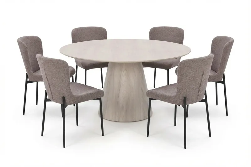 Siena Matgrupp runt 150 cm Vitlaserad med 6 Elsie Matstolar - Vitlaserad ek - Products - Möbler - Bord & matgrupp - Matgrupp