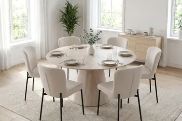 Siena Matgrupp runt 150 cm Vitlaserad med 6 Elsie Matstolar - Vitlaserad ek - Products - Möbler - Bord & matgrupp - Matgrupp