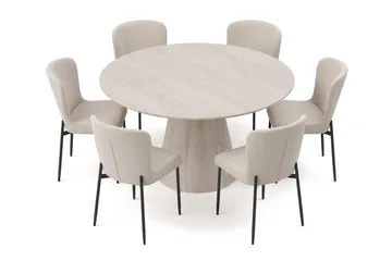 Siena Matgrupp runt 150 cm Vitlaserad med 6 Elsie Matstolar - Vitlaserad ek - Products - Möbler - Bord & matgrupp - Matgrupp